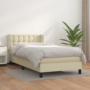 vidaXL Pat box spring cu saltea, crem, 90x190 cm, piele ecologică imagine
