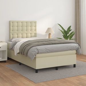 vidaXL Pat box spring cu saltea, crem, 120x200 cm, piele ecologică imagine
