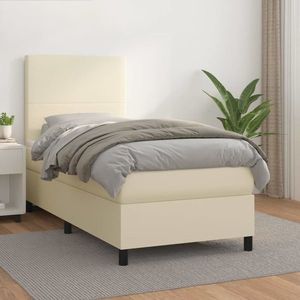 vidaXL Pat box spring cu saltea, crem, 90x190 cm, piele ecologică imagine