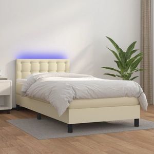 vidaXL Pat continental cu saltea și LED, crem, 80x200 cm, piele eco imagine