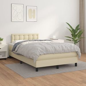 vidaXL Pat box spring cu saltea, crem, 120x200 cm, piele ecologică imagine