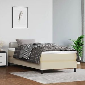 vidaXL Pat box spring cu saltea, crem, 90x190 cm, piele ecologică imagine