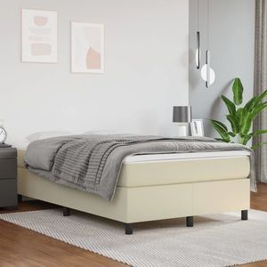 vidaXL Pat box spring cu saltea, crem, 120x200 cm, piele ecologică imagine