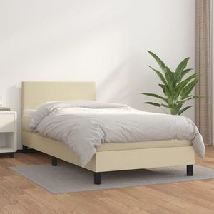 vidaXL Pat box spring cu saltea, crem, 90x200 cm, piele ecologică imagine