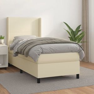 vidaXL Pat box spring cu saltea, crem, 90x190 cm, piele ecologică imagine