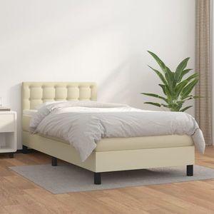 vidaXL Pat box spring cu saltea, crem, 80x200 cm, piele ecologică imagine