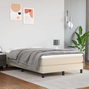 vidaXL Pat box spring cu saltea, crem, 120x200 cm, piele ecologică imagine