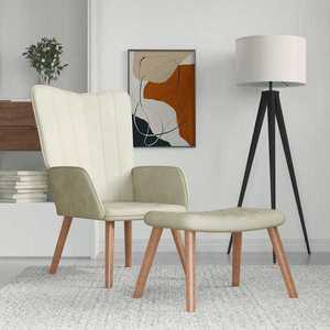 vidaXL Scaun de relaxare cu taburet, alb crem, catifea imagine