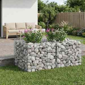 vidaXL Pat ridicat din gabion Argintiu 100 x 100 x 60 cm imagine