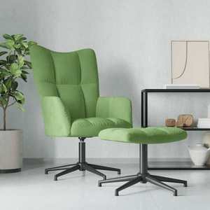 vidaXL Scaun de relaxare cu taburet, verde deschis, catifea imagine