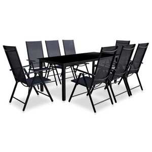 vidaXL Set mobilier de exterior pliabil, 9 piese, negru, aluminiu imagine