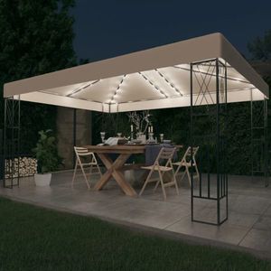 vidaXL Pavilion cu șir de lumini LED, crem, 3x4 m, țesătură imagine