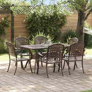 vidaXL Set de masă pentru grădină 7 pcs Bronz Aluminiu imagine