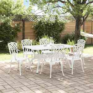 vidaXL Set de masă pentru grădină 7 pcs Alb Aluminiu imagine