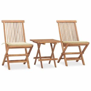 vidaXL Set mobilier exterior pliabil cu perne, 3 piese, lemn masiv tec imagine