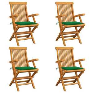 vidaXL Scaune de grădină cu perne verzi, 4 buc., lemn masiv de tec imagine