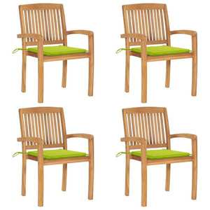 vidaXL Scaune grădină stivuibile cu perne, 4 buc, lemn masiv de tec imagine