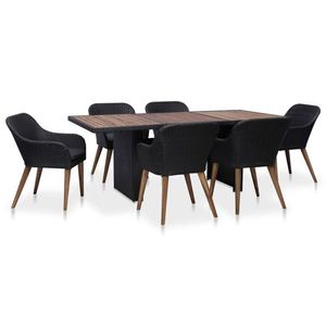 vidaXL Set mobilier de exterior cu perne, 7 piese, negru, poliratan imagine