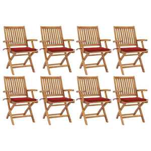 vidaXL Scaune pliabile de grădină cu perne, 8 buc., lemn masiv de tec imagine