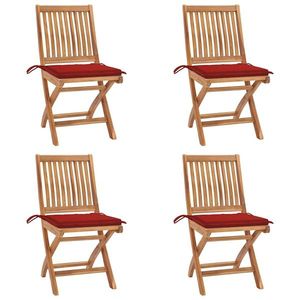 vidaXL Scaune grădină pliabile cu perne, 4 buc, lemn masiv tec imagine
