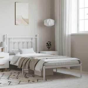 vidaXL Cadru de pat metalic cu tăblie, alb, 100x190 cm imagine