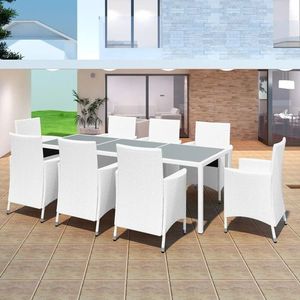 vidaXL Set mobilier de exterior, 9 piese, alb crem, poliratan imagine