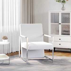 vidaXL Fotoliu cu picioare cromate, alb, piele ecologică imagine