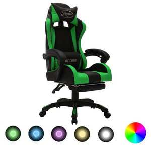 vidaXL Scaun de jocuri cu LED RGB, verde și negru, piele ecologică imagine