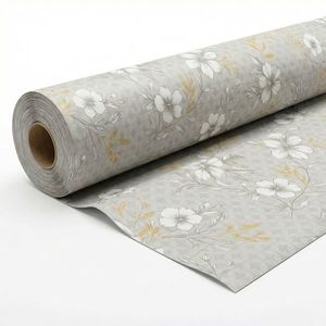 Fata de masa musama, 140cmx20m, gri/alb, model floral, pvc, Bottigelli imagine