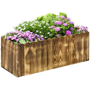 Outsunny Jardinieră de Grădină Dreptunghiulară pentru Plante, 80x33x30 cm, Lemn Natural | Aosom Romania imagine