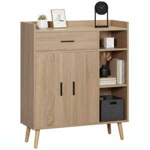 Bufet modern cu dulap de depozitare cu sertar si raft reglabil, din PAL, natural 80x30x96.5cm HOMCOM | Aosom Romania imagine