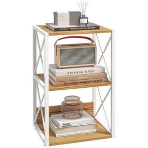 Mobilier Rastel Librarie 3 Rafturi cu Schelet in Otel Alb si Rafturi in Lemn 40x35x72.5cm HOMCOM | Aosom Romania imagine