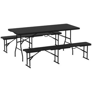 Outsunny Set Masă de Camping Pliabilă cu 2 Scaune și Mânere din HDPE și Metal, 180x74x74 cm, Negru | Aosom Romania imagine