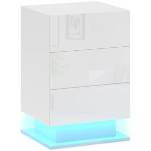 HOMCOM Noptieră cu Lumini LED Reglabile, 3 Sertare și Telecomandă, 40x35x60 cm, Alb | Aosom Romania imagine