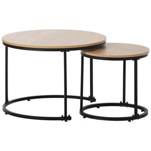 Set de 2 Măsuțe de Cafea Rotunde, Măsuțe Suprapozabile din MDF cu Structură din Metal, Design Economisire Spațiu, Masă Mare: 50 x 70, 5 cm, Masă Mică: 45, 5 x 44 cm, Naturale imagine