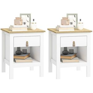 HOMCOM Set 2 Noptiere cu Sertar și Raft Deschis din Lemn Alb și Stejar | Aosom Romania imagine