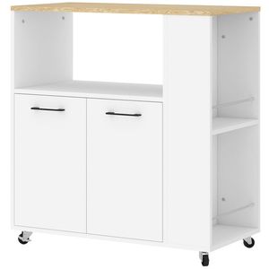 HOMCOM Cărucior de Bucătărie cu Raft Deschis, Dulăpior cu 2 Uși și Raft Lateral pe 2 Niveluri, 75x40x80, 5 cm, Alb | Aosom Romania imagine