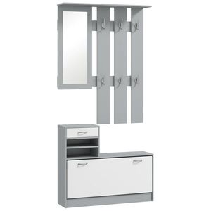 HOMCOM Set de Mobilier pentru Hol cu Raft pentru Pantofi, Oglindă și 2 rafturi Reglabile, 90x24x177 cm, Gri | Aosom Romania imagine