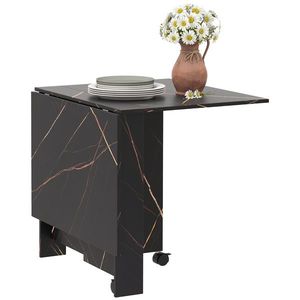 HOMCOM Masă pliabilă de bucătărie masă de dining pliabilă cu 2 aripi 2 roti cu frâne 120 x 80 x 73 cm negru marmorat imitație | Aosom Romania imagine