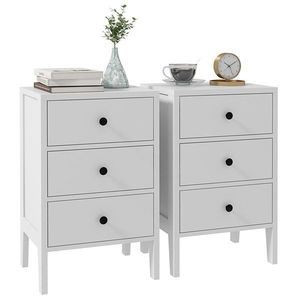 HOMCOM Lot de 2 noptiere, mese auxiliare, 3 sertare pentru cameră din lemn 40L x 30l x 64Î cm alb | Aosom Romania imagine