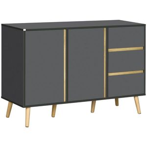 HOMCOM Bufet jos mobilier de depozitare pe picioare stil scandinav 2 usi 3 sertare 120 x 40 x 80 cm gri antracit | Aosom Romania imagine