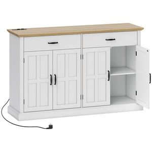 HOMCOM Bufet cu port USB și priză multiplu, mobilă TV cu 2 dulapuri cu uși de fermă, 2 sertare și rafturi ajustabile, alb | Aosom Romania imagine