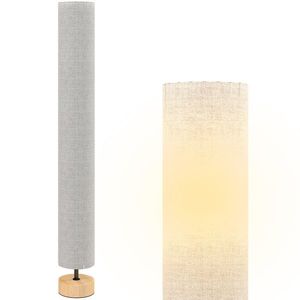 HOMCOM Lampadare de podea pentru living cu abajur din in, comutator de picior, 2 x dulie E27, 120 cm, gri | Aosom Romania imagine