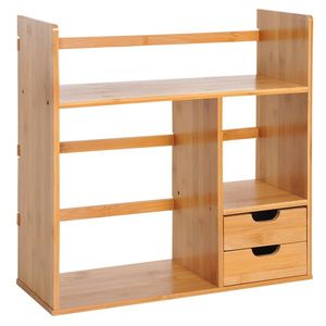 HOMCOM Raft Cărți Birou Bibliotecă Depozitare Organizator Birou Bucătărie Baie Lemn de Bambus Natural | Aosom Romania imagine