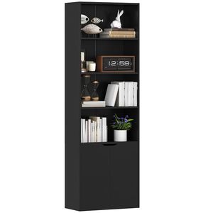 HOMCOM Bibliotecă Dulap pentru cărți cu 4 compartimente deschise și 2 uși pentru sufragerie și birou 59x29x180 cm Negru | Aosom Romania imagine