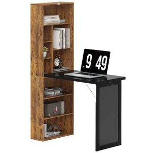 HOMCOM Birou de calculator pliabil cu bibliotecă, stație de lucru, tablă neagră și raft reglabil, 98x51x153cm, măr brun | Aosom Romania imagine