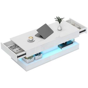 HOMCOM Masa de cafea cu sertare și lumini LED, masă laterală modernă cu raft deschis, masă de cafea, placaj, Alb | Aosom Romania imagine