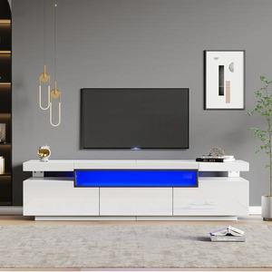 Elegant mobilier TV lucios cu iluminare LED în 16 culori, Alb | Aosom Romania imagine