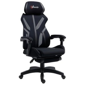 Vinsetto Scaun Gaming cu Suport pentru Picior Retractabil Scaun de Birou Rotativ Reclinabil cu Suport pentru Cap și Înălțime Ajustabilă 65x65x119-129 cm Negru | Aosom Romania imagine