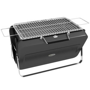 Outsunny Mini grătar cu cărbune BBQ portabil cu carcasă de valiză grătar de masă pliabil pentru grădină, camping, picnic negru | Aosom Romania imagine